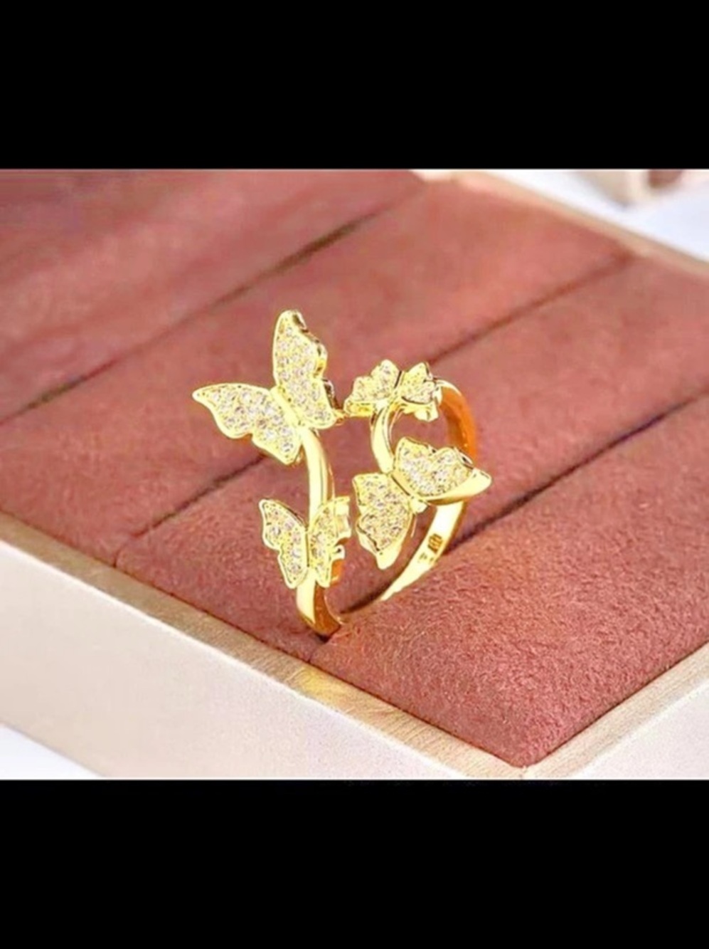 adjustable swarovski element gold plated silver buttterfly ring #553